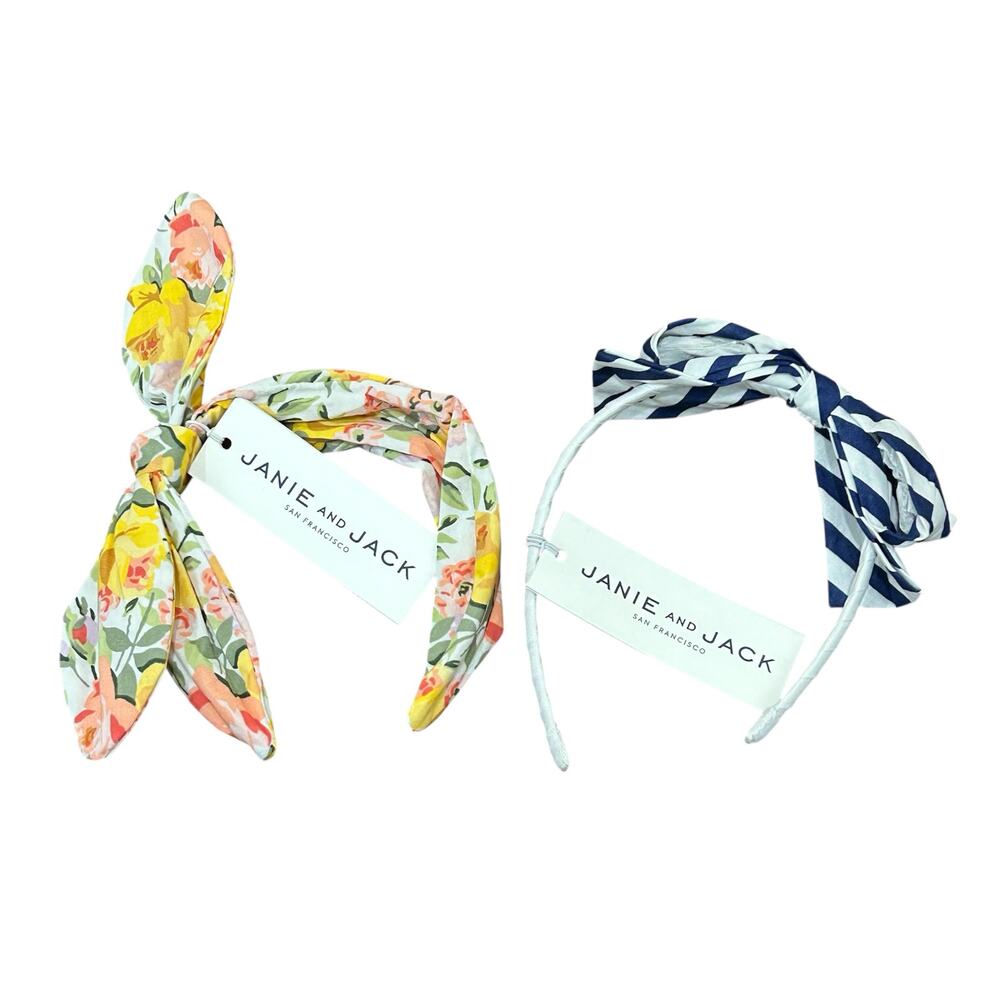 NWT Janie and Jack Floral and Striped Bow Girls Headband Set